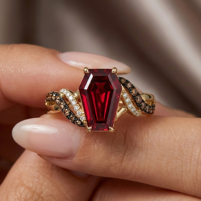 Sotiya Two Tone Twist Shank Coffin Cut Coffee Engagement Ring Sterling Silver-Sotiya