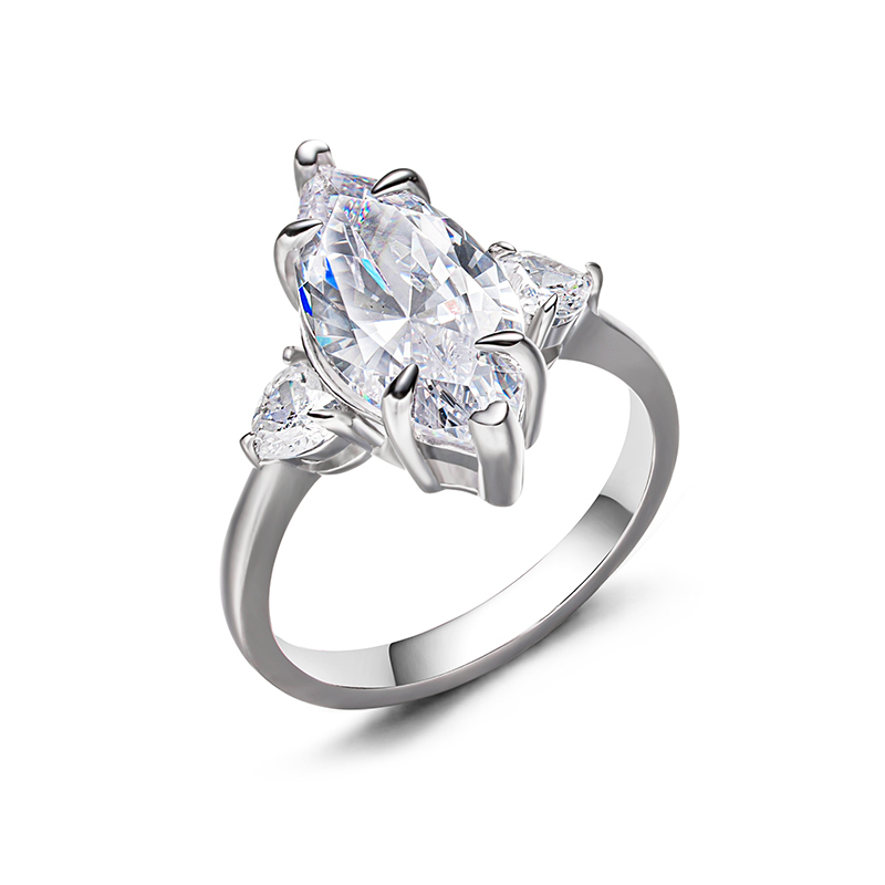 Sotiya Three Stone Marquise Cut Engagement Ring High-carbon Zircon Sterling Silver-Sotiya