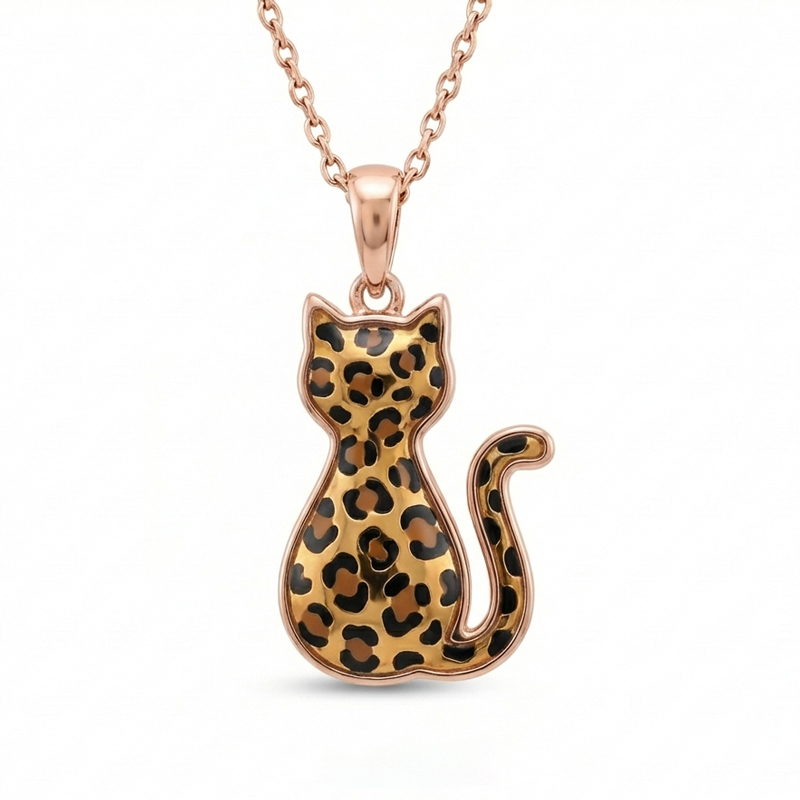 Sotiya Leopard Print Cat Coffee Enamel Necklace Sterling Silver-Sotiya