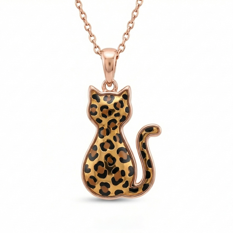 Sotiya Leopard Print Cat Coffee Enamel Necklace Sterling Silver-Sotiya