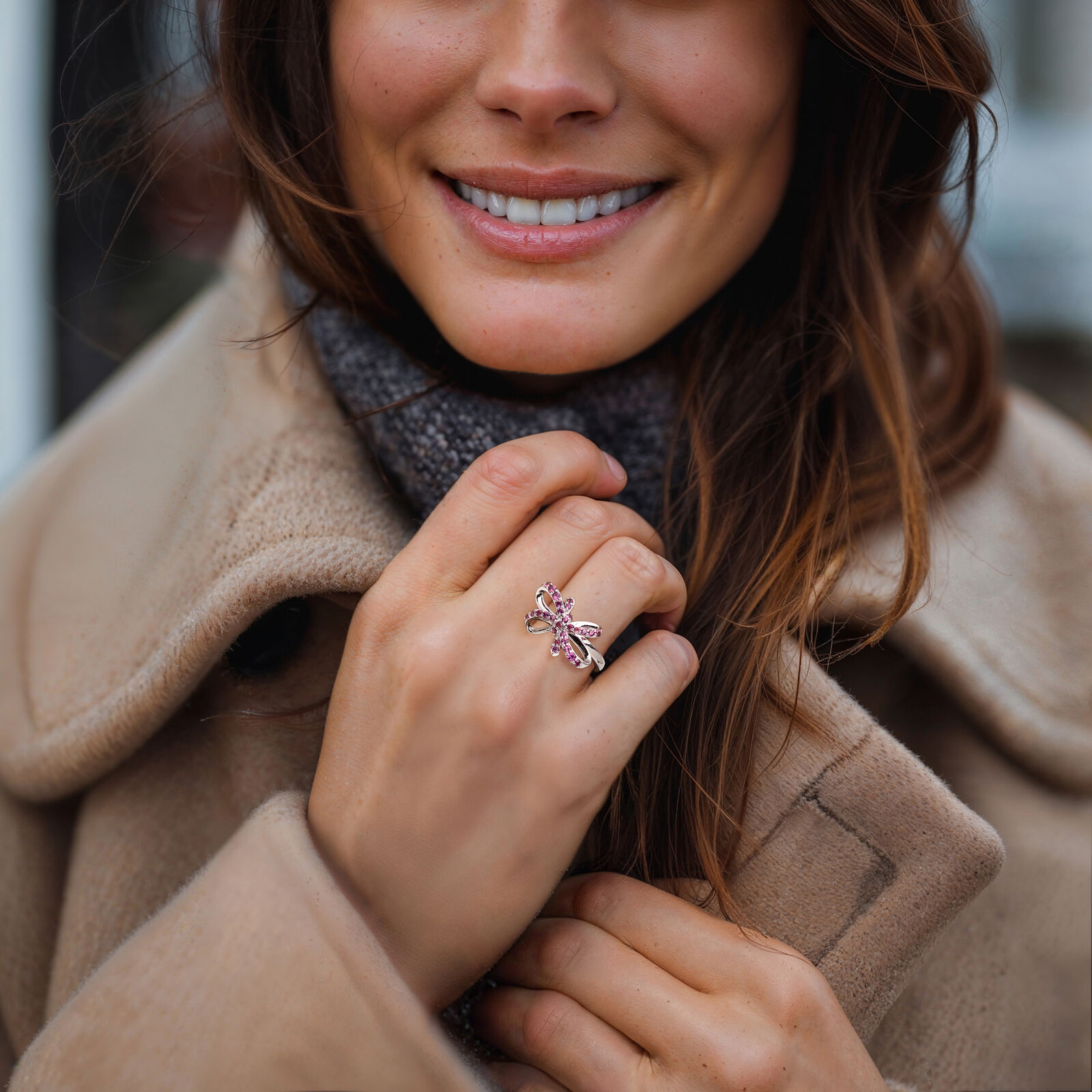 Sotiya Bow Round Cut Hot Pink Cocktail Ring Sterling Silver-Sotiya