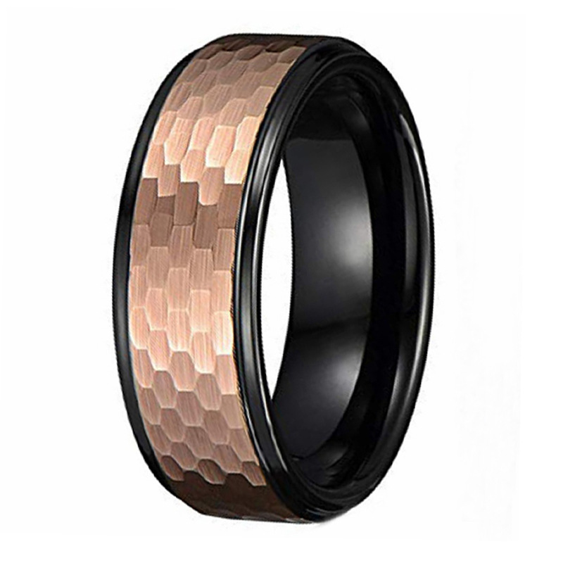 Sotiya Tungsten Coffee Brown Two Tone Hammered Design Black Plated Men's Wedding Ring-Sotiya