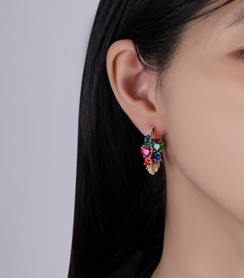 Sotiya Multi Colored Half Inside and Outside Heart-cut Hoop Earrings Sterling Silver-Sotiya