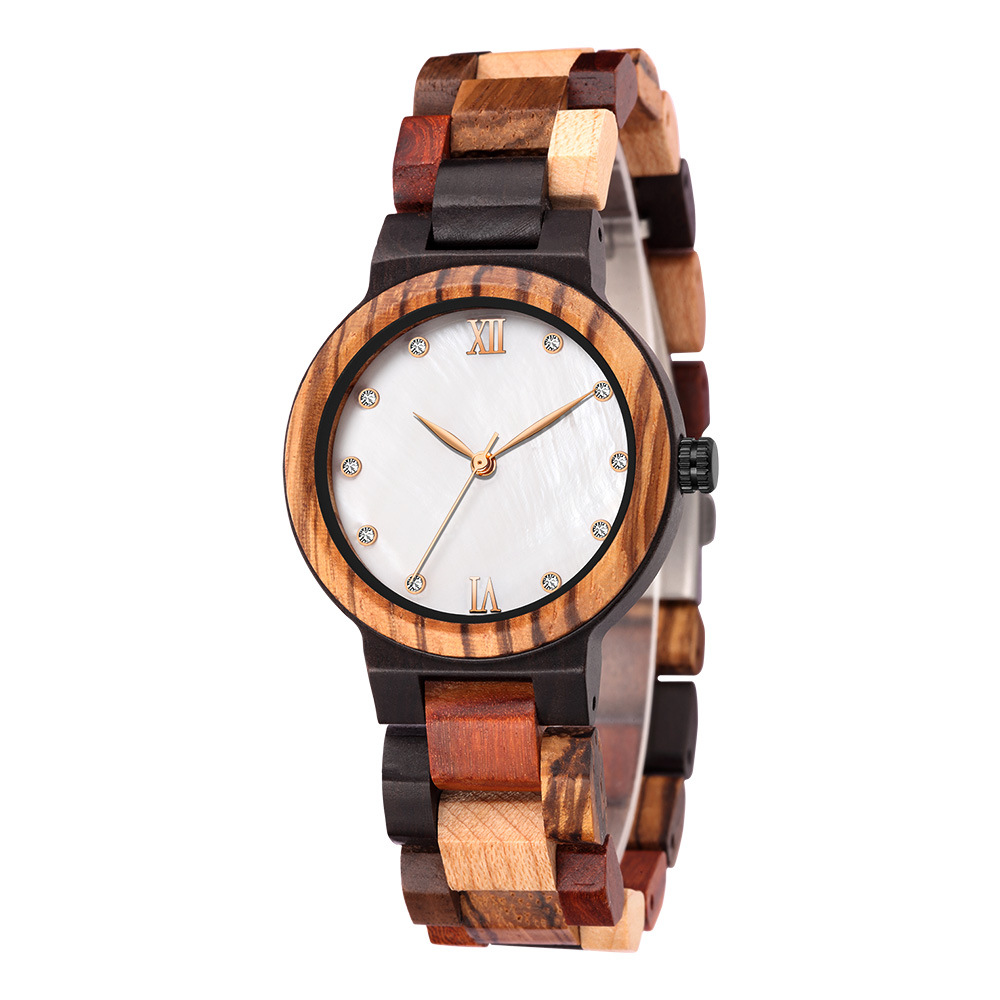 Sotiya Mother of Pearl Dial Coffee Wooden Watch-Sotiya