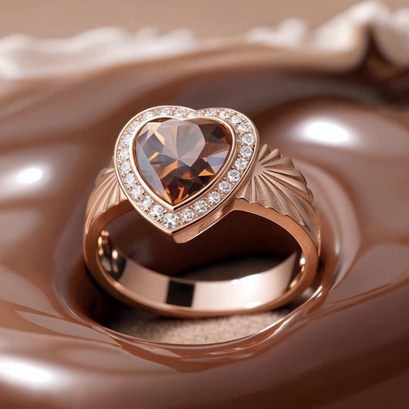 Sotiya Halo Heart Cut Carving Coffee Engagement Ring Sterling Silver-Sotiya