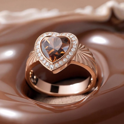 Sotiya Halo Heart Cut Carving Coffee Engagement Ring Sterling Silver-Sotiya