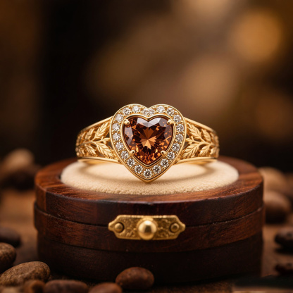 Sotiya Halo Heart Cut Vintage Leaf Coffee Engagement Ring Sterling Silver-Sotiya