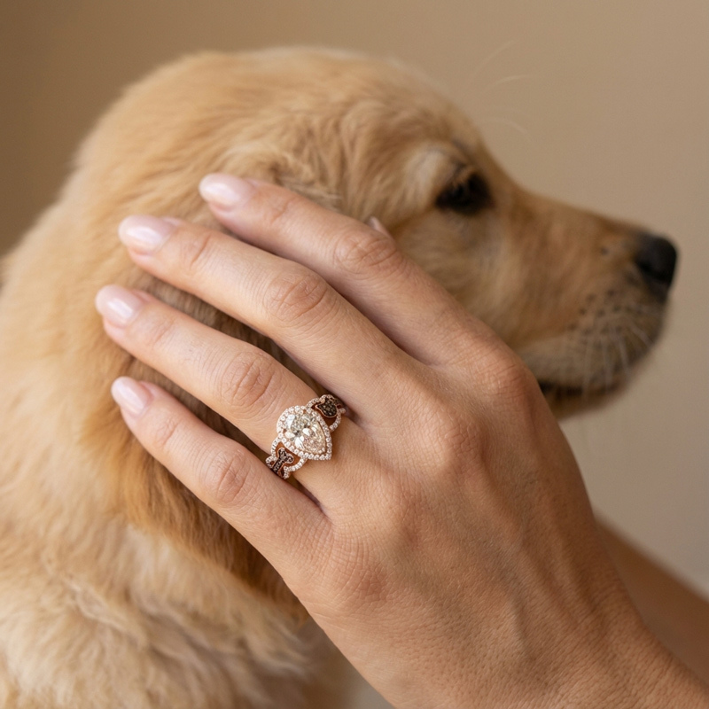 Sotiya Dog and Bone Shank Halo Pear Cut Coffee Engagement Ring Sterling Silver-Sotiya