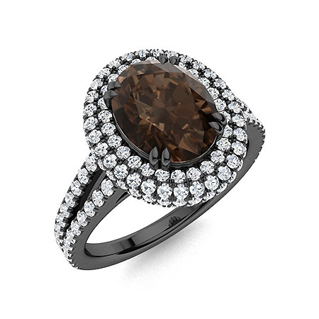 Sotiya Split Shank Double Halo Coffee Oval Cut Engagement Ring Sterling Silver-Sotiya