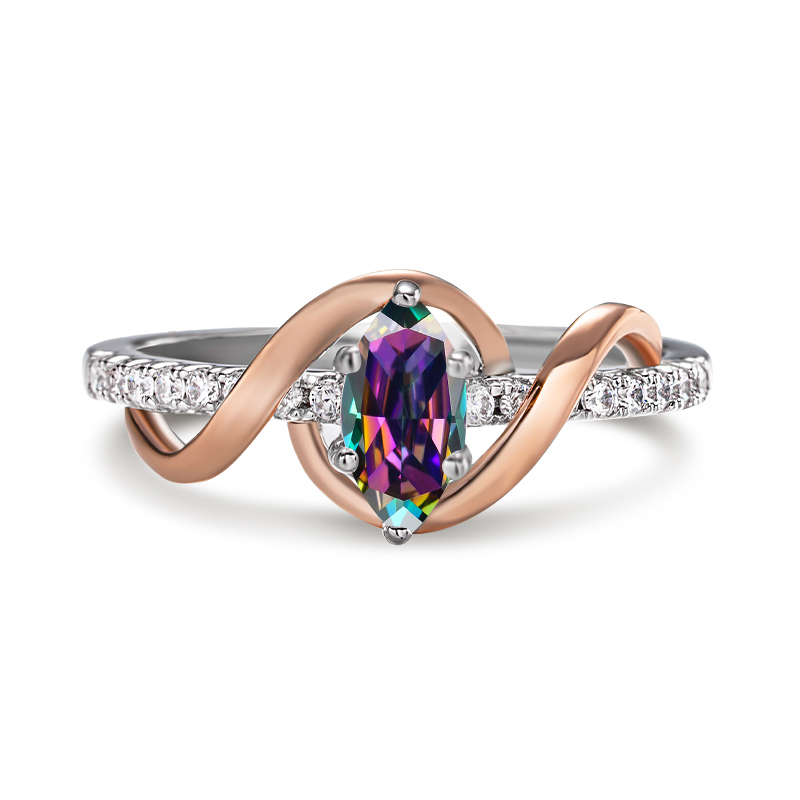 Sotiya Intertwined Ribbons Two Tone Marquise Cut Rainbow Mystic Quartz Engagement Ring Sterling Silver-Sotiya