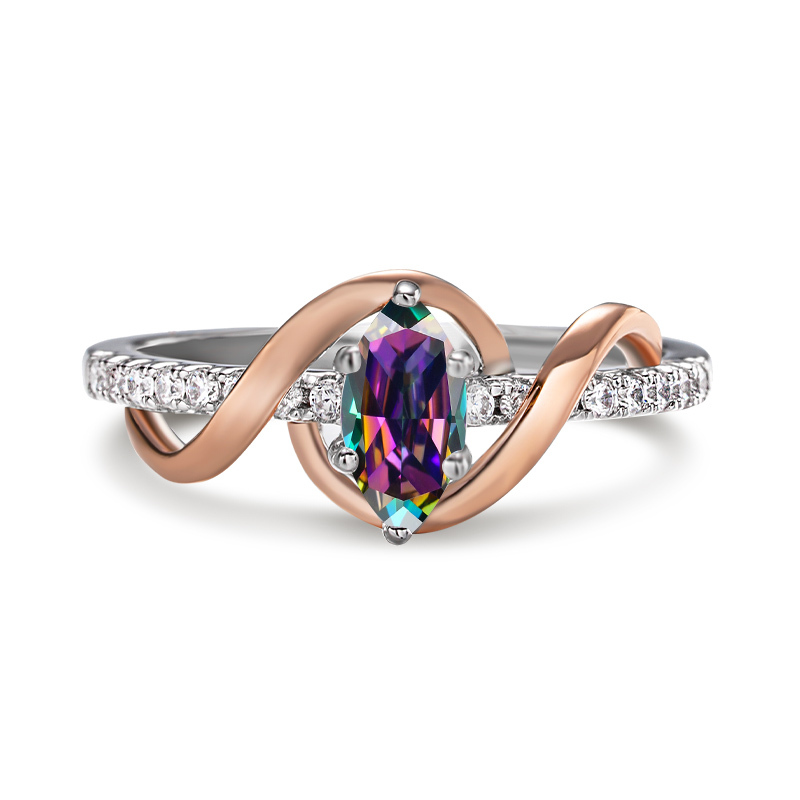 Sotiya Intertwined Ribbons Two Tone Marquise Cut Rainbow Mystic Quartz Engagement Ring Sterling Silver-Sotiya