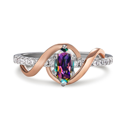 Sotiya Intertwined Ribbons Two Tone Marquise Cut Rainbow Mystic Quartz Engagement Ring Sterling Silver-Sotiya