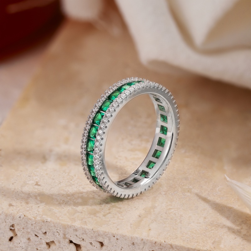 Sotiya Princess Cut Emerald Green Eternity Ring Sterling Silver