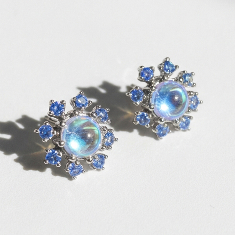 Sotiya Best Buds Snowflake Moonstone Round Cut Earrings Sterling Silver-Sotiya