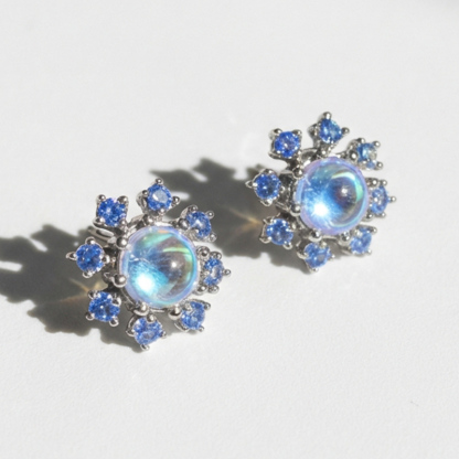 Sotiya Best Buds Snowflake Moonstone Round Cut Earrings Sterling Silver-Sotiya