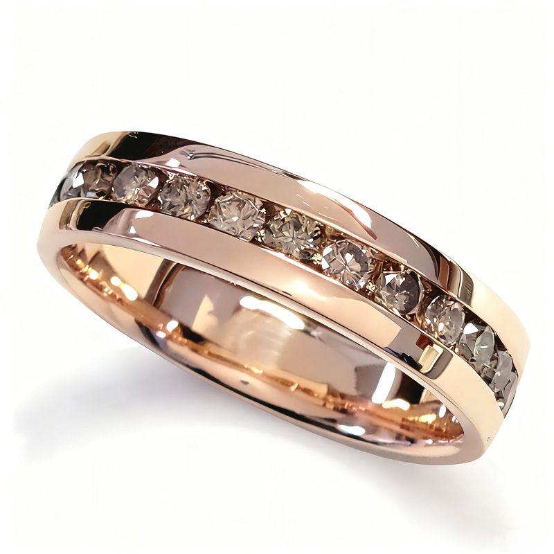 Sotiya Fancy Round Cut Coffee Men's Wedding Ring Eternity Band 14k Rose Gold Sterling Silver-Sotiya