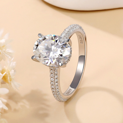 Sotiya Cathedral Hidden Halo Oval Cut Moissanite Engagement Ring Sterling Silver-Sotiya