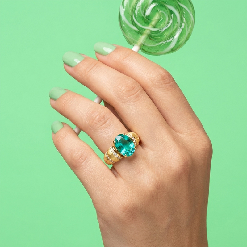 Sotiya Brushed Lab Grown Paraiba Oval Cut Engagement Ring Sterling Silver Moissanite Deputy Stone