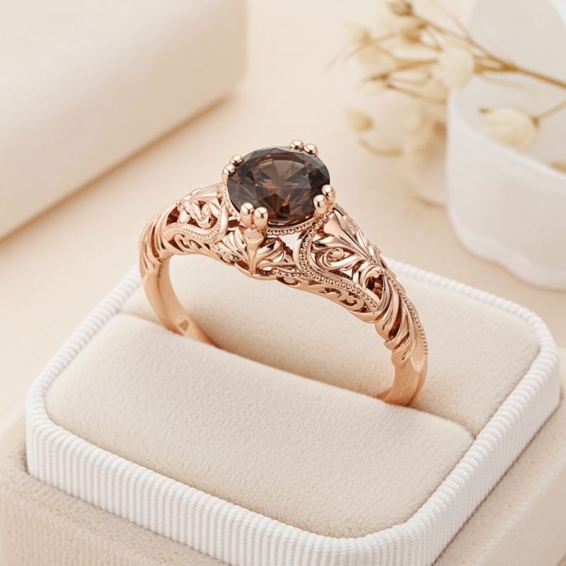 Sotiya Vintage Solitaire Coffee Round Cut Engagement Ring Sterling Silver