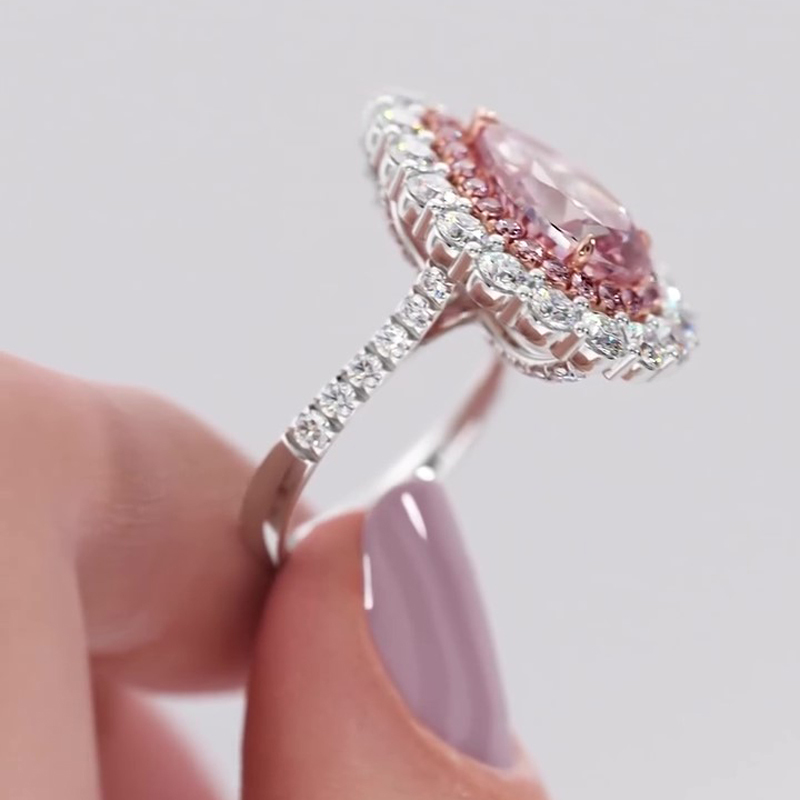 Sotiya Double Halo Cathedral Pear Cut Pink Two Tone Engagement Ring Sterling Silver-Sotiya