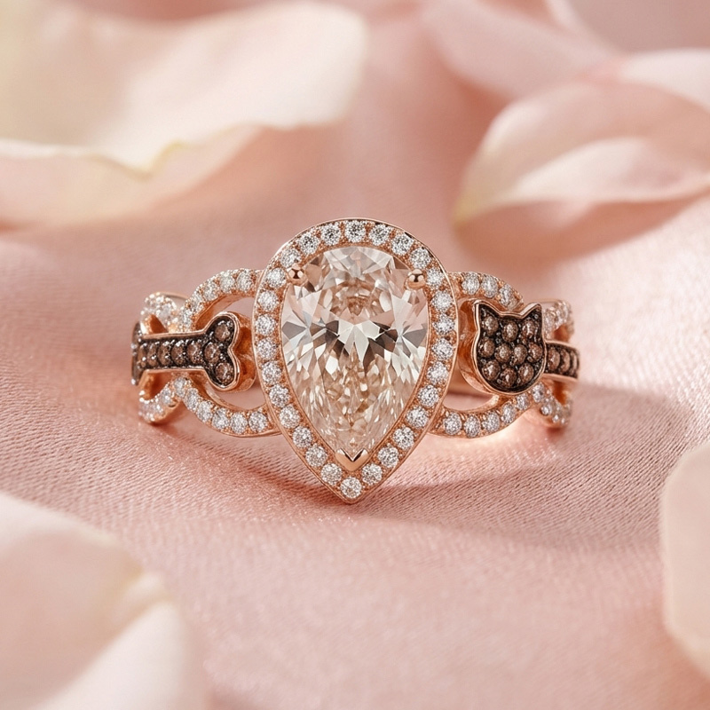 Sotiya Dog and Bone Shank Halo Pear Cut Coffee Engagement Ring Sterling Silver-Sotiya