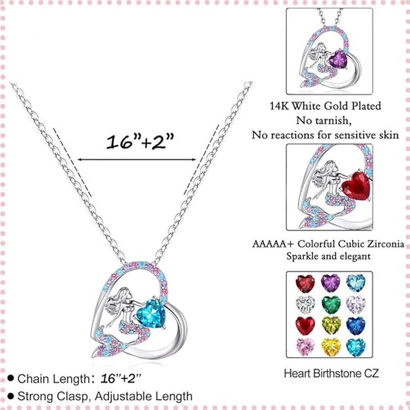 Sotiya Best Buds Mermaid Tail 12 Birthstones Heart Cut Necklace Sterling Silver-Sotiya