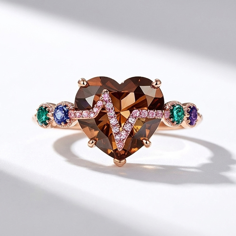 Sotiya Heart Cut Heartbeat Coffee Engagement Ring Sterling Silver-Sotiya