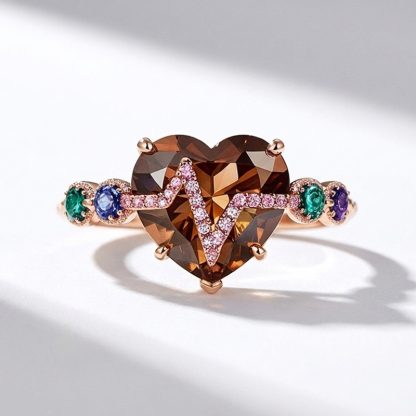 Sotiya Heart Cut Heartbeat Coffee Engagement Ring Sterling Silver-Sotiya