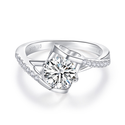 Sotiya Twist Heart Design Round Cut Moissanite Engagement Ring Sterling Silver-Sotiya