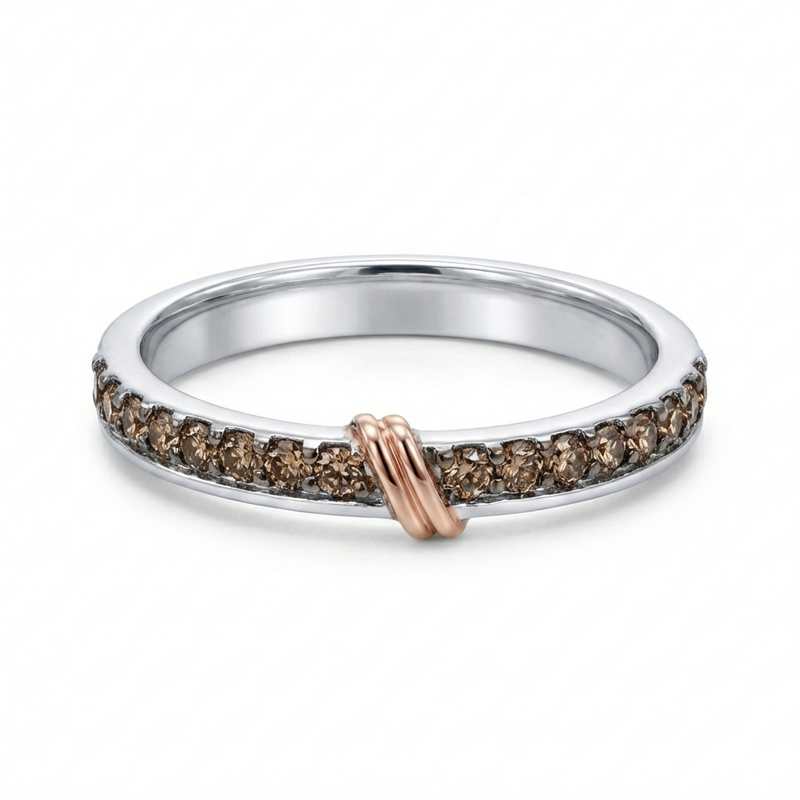 Sotiya Knot Design Round Cut Coffee Couple Rings Sterling Silver-Sotiya