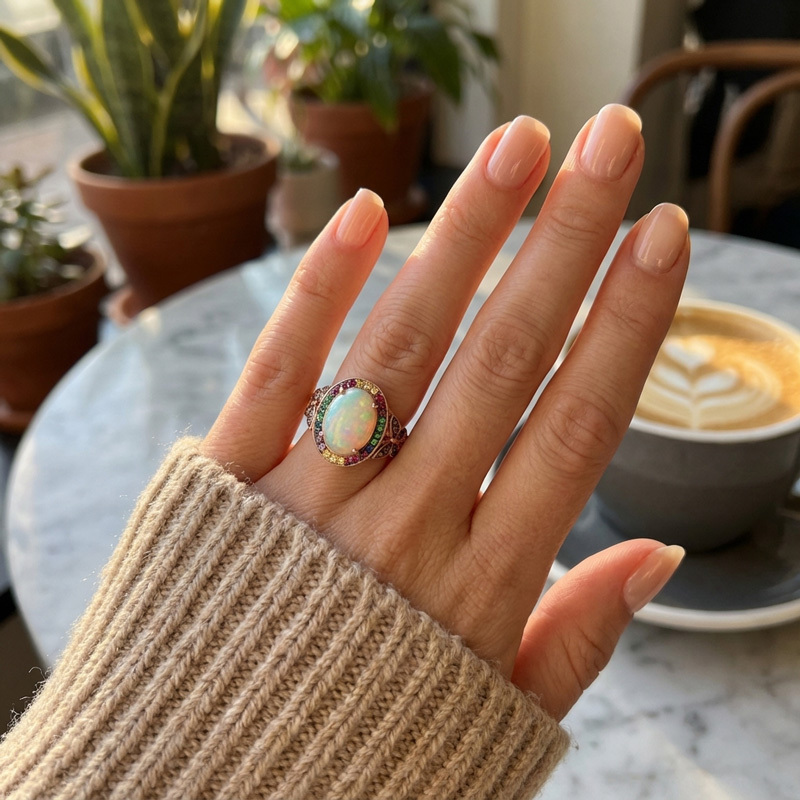 Sotiya Butterfly Colorful Halo Opal Oval Cut Coffee Engagement Ring Sterling Silver-Sotiya