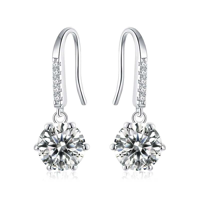 Sotiya 6 Prong Round Cut Moissanite Drop Earrings Sterling Silver-Sotiya