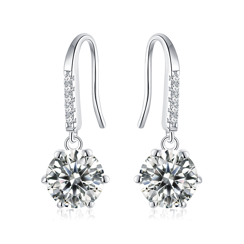 Sotiya 6 Prong Round Cut Moissanite Drop Earrings Sterling Silver-Sotiya