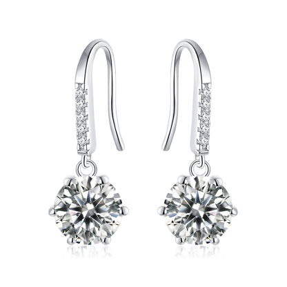 Sotiya 6 Prong Round Cut Moissanite Drop Earrings Sterling Silver-Sotiya