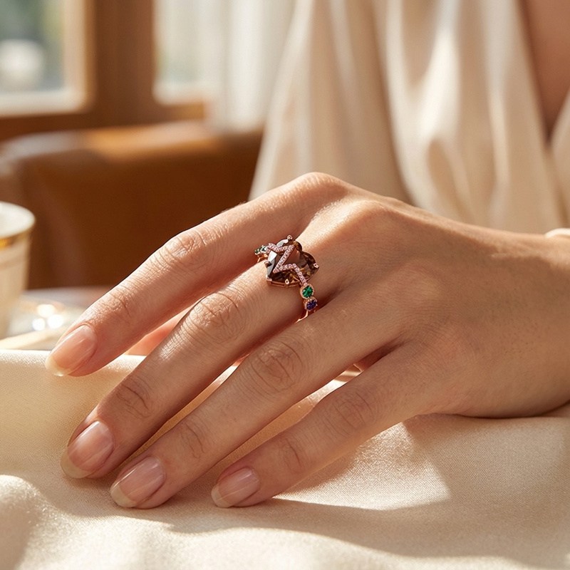 Sotiya Heart Cut Heartbeat Coffee Engagement Ring Sterling Silver-Sotiya