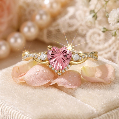 Sotiya Nature Inspired Twist Pink Heart Fantasy Starbrite Cut Engagement Ring Sterling Silver-Sotiya