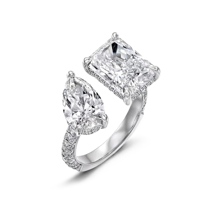 Sotiya Toi et Moi Radiant and Pear Cut Two Stone Engagement Ring High-carbon Zircon Sterling Silver-Sotiya