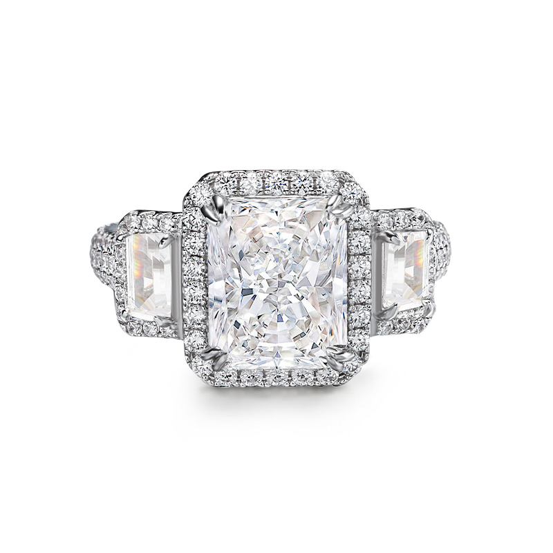 Sotiya Three Stone Halo Radiant Cut Engagement Ring High-carbon Zircon Sterling Silver-Sotiya
