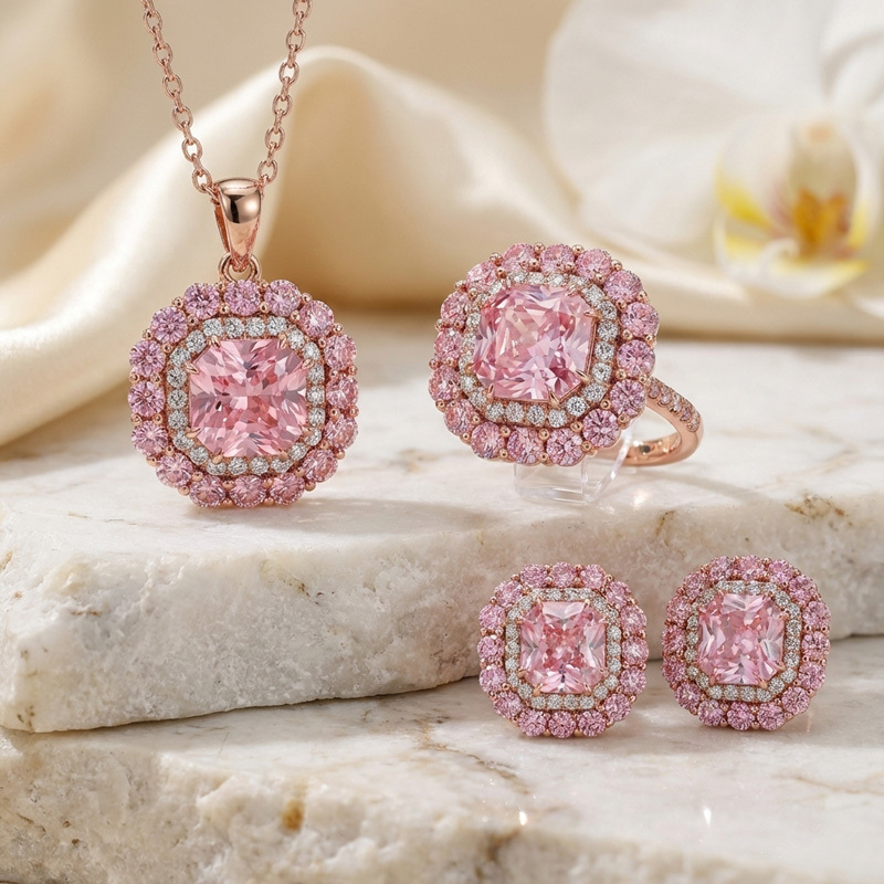 Sotiya Double Halo Amethyst Purple Asscher Cut Jewelry Set Sterling Silver-Sotiya