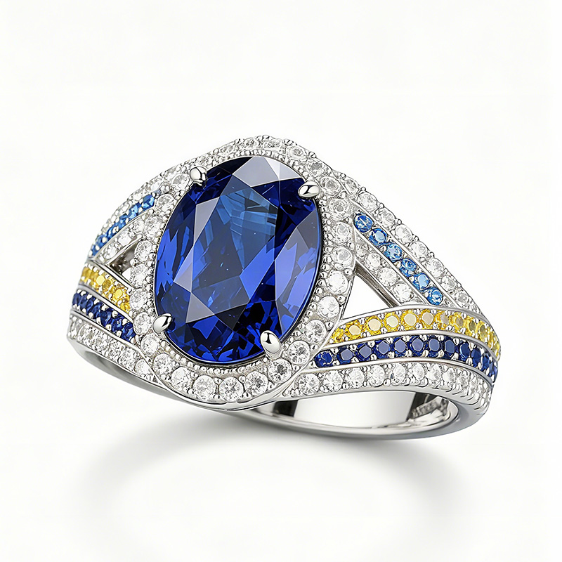 Sotiya Artist Collection Famous Painting Starry Night Halo Oval Cut Engagement Ring Sterling Silver-Sotiya