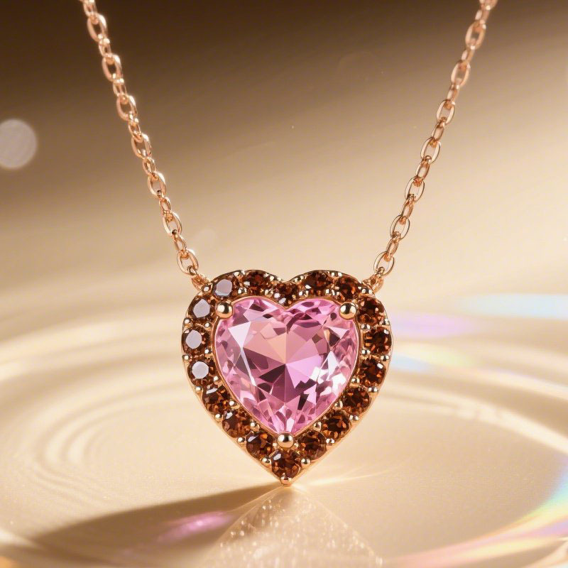 Sotiya Halo Pink Heart Cut Coffee Necklace Sterling Silver-Sotiya