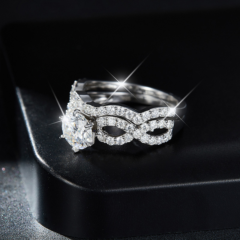 Sotiya 6 Prong Round Cut Twist Moissanite Wedding Bridal Ring Set Sterling Silver-Sotiya