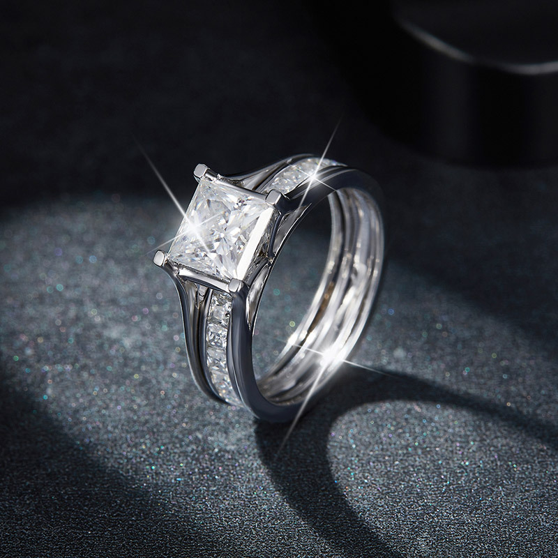 Sotiya Channel Set Princess Cut Moissanite Wedding Bridal Interchangeable Ring Set Sterling Silver-Sotiya