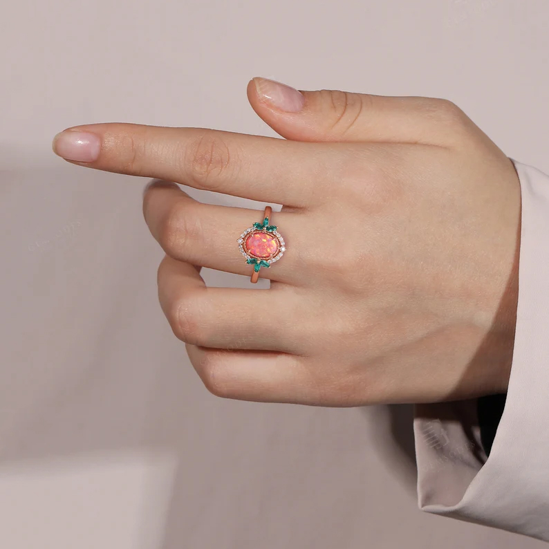 Sotiya Art Deco Oval Cut Opal Engagement Ring Sterling Silver-Sotiya