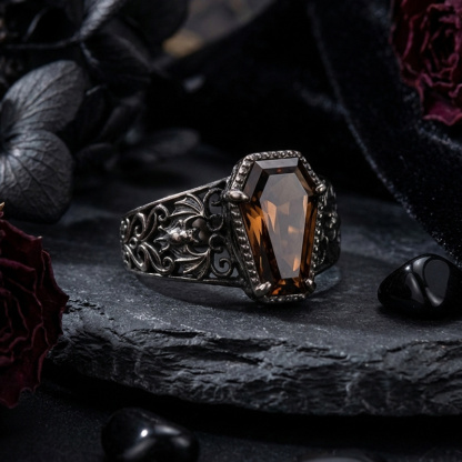 Sotiya Vintage Coffin Cut Coffee Bat Engagement Ring Sterling Silver-Sotiya