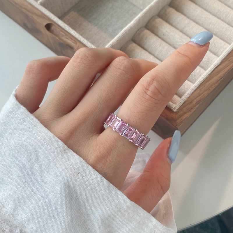 Sotiya Fancy Pink Emerald Cut Eternity Ring Sterling Silver-Sotiya