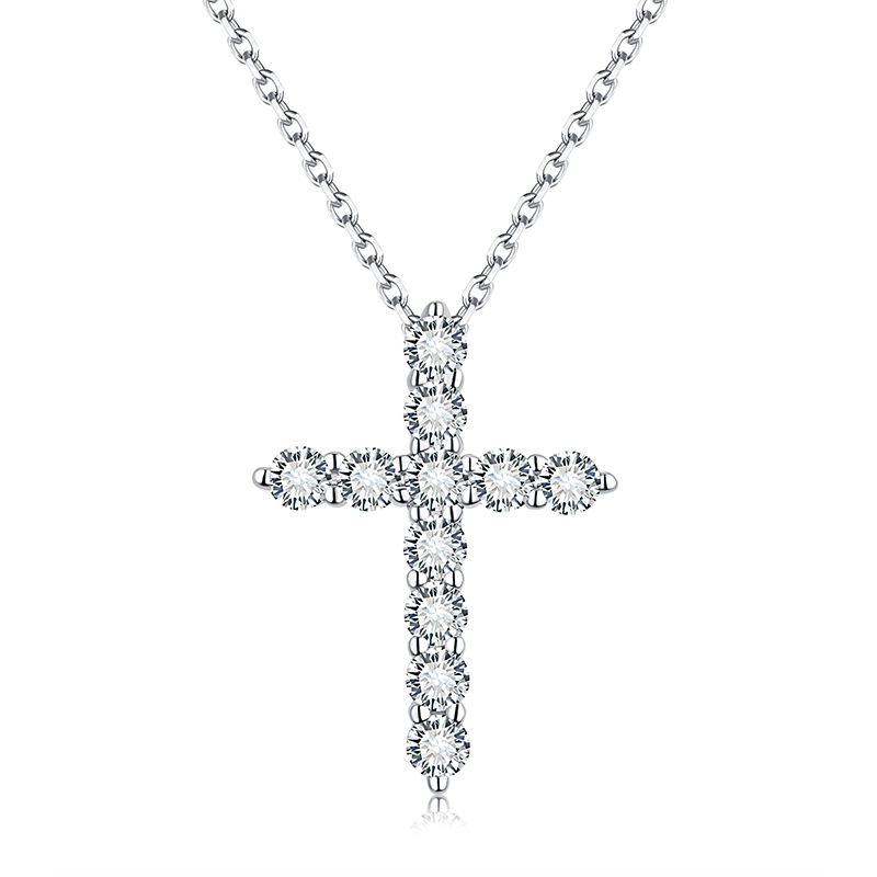 Sotiya Cross Design Round Cut Moissanite Necklace Sterling Silver-Sotiya