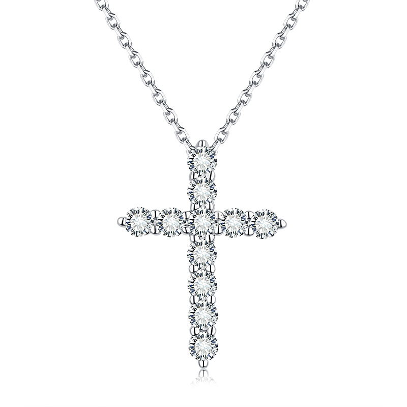 Sotiya Cross Design Round Cut Moissanite Necklace Sterling Silver-Sotiya
