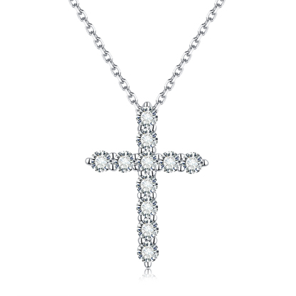 Sotiya Cross Design Round Cut Moissanite Necklace Sterling Silver-Sotiya