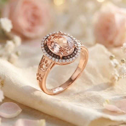 Sotiya Cat Paw Double Halo Synthetic Morganite Oval Cut Coffee Engagement Ring Sterling Silver-Sotiya